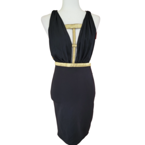 Miss Avenue Elegant Black and Gold Women's Midi Dress Size Medium NWT